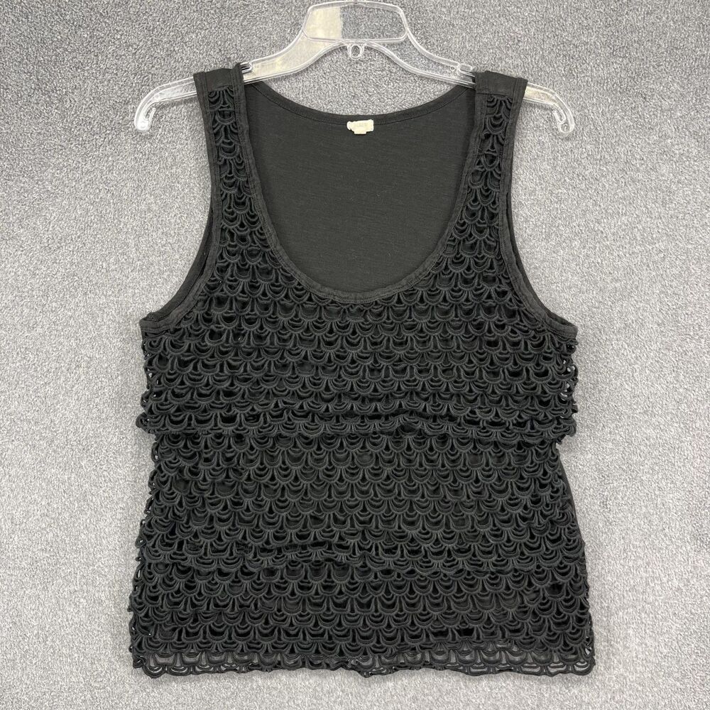 J Crew Tank Top Womens Large Black Textured Lace Overlay Sleeveless Shirt Summer